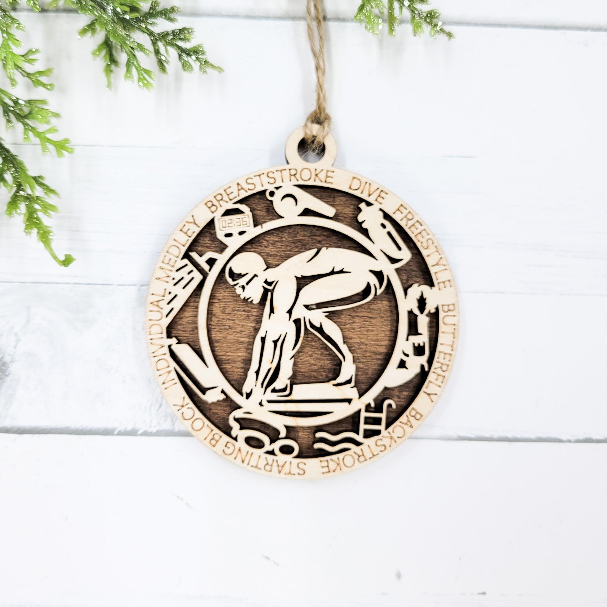 Female Swimming Icons Round Wooden Ornament