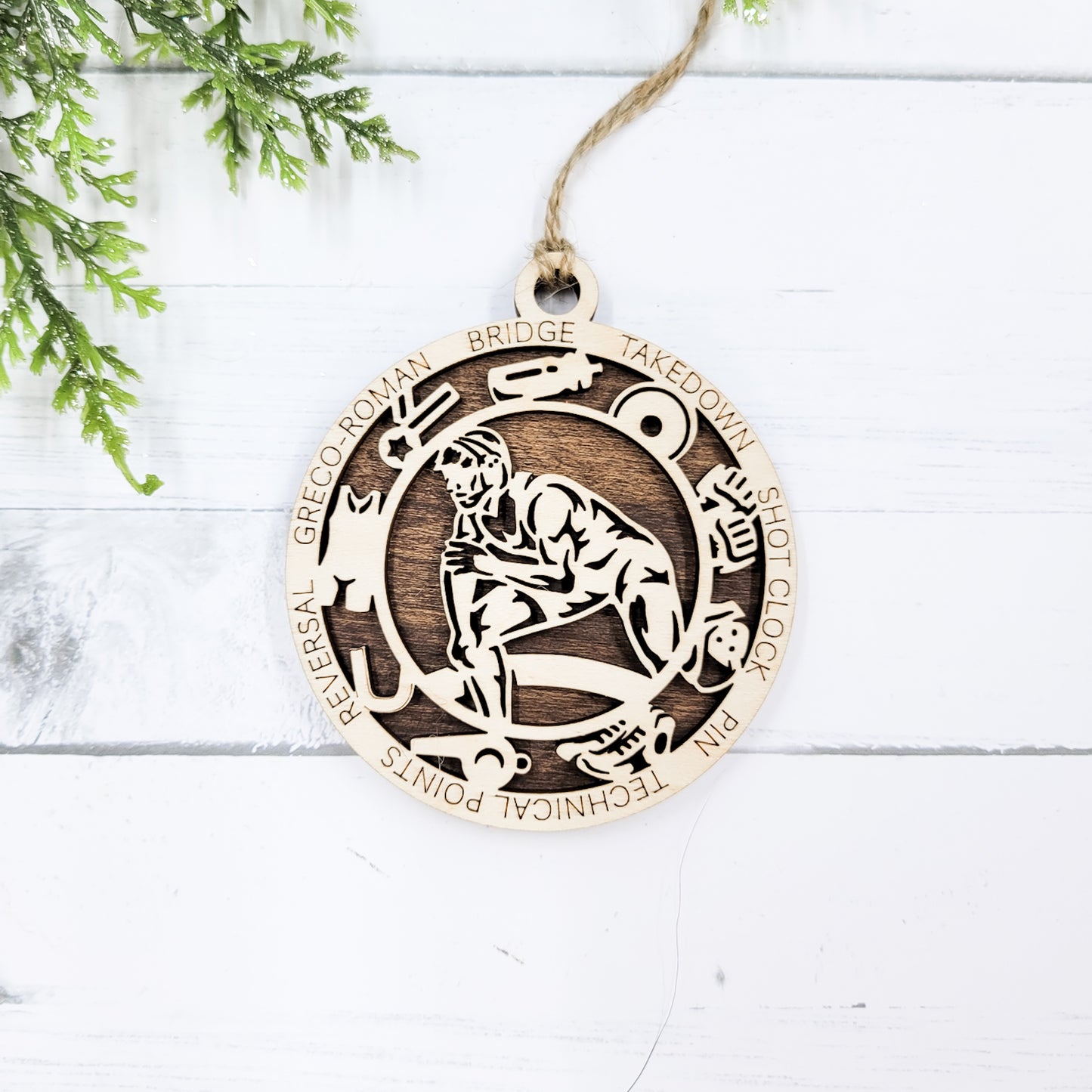 Male Wrestling Round Wooden Ornament