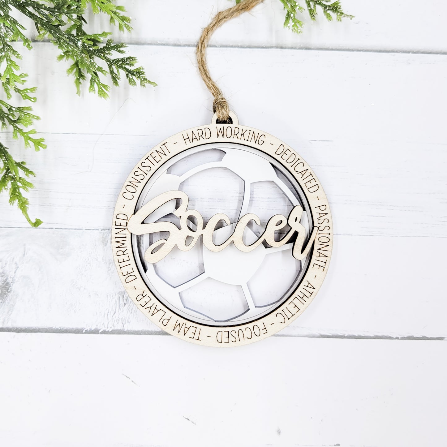 Soccer Round Wooden Ornament