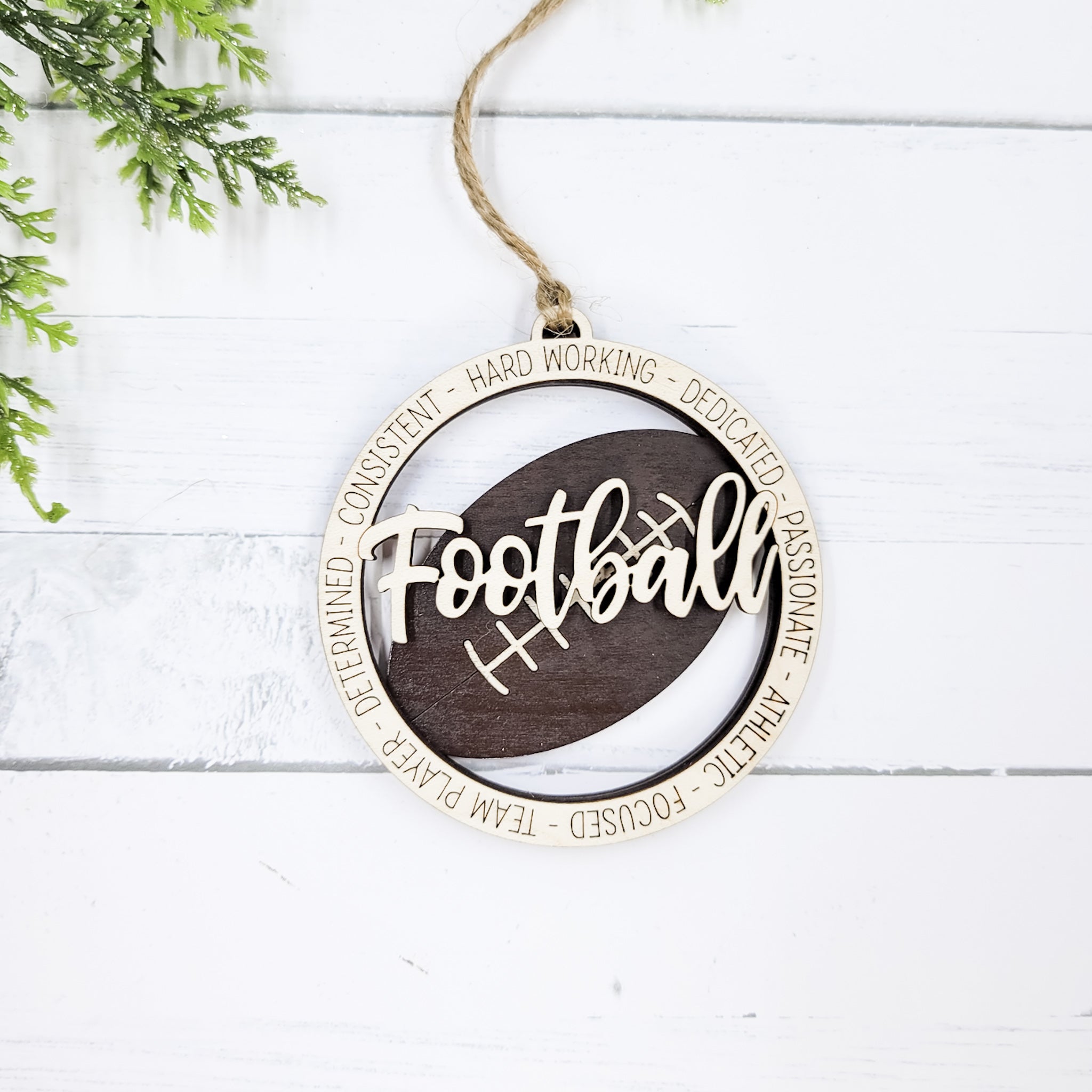 Football Round Wooden Ornament