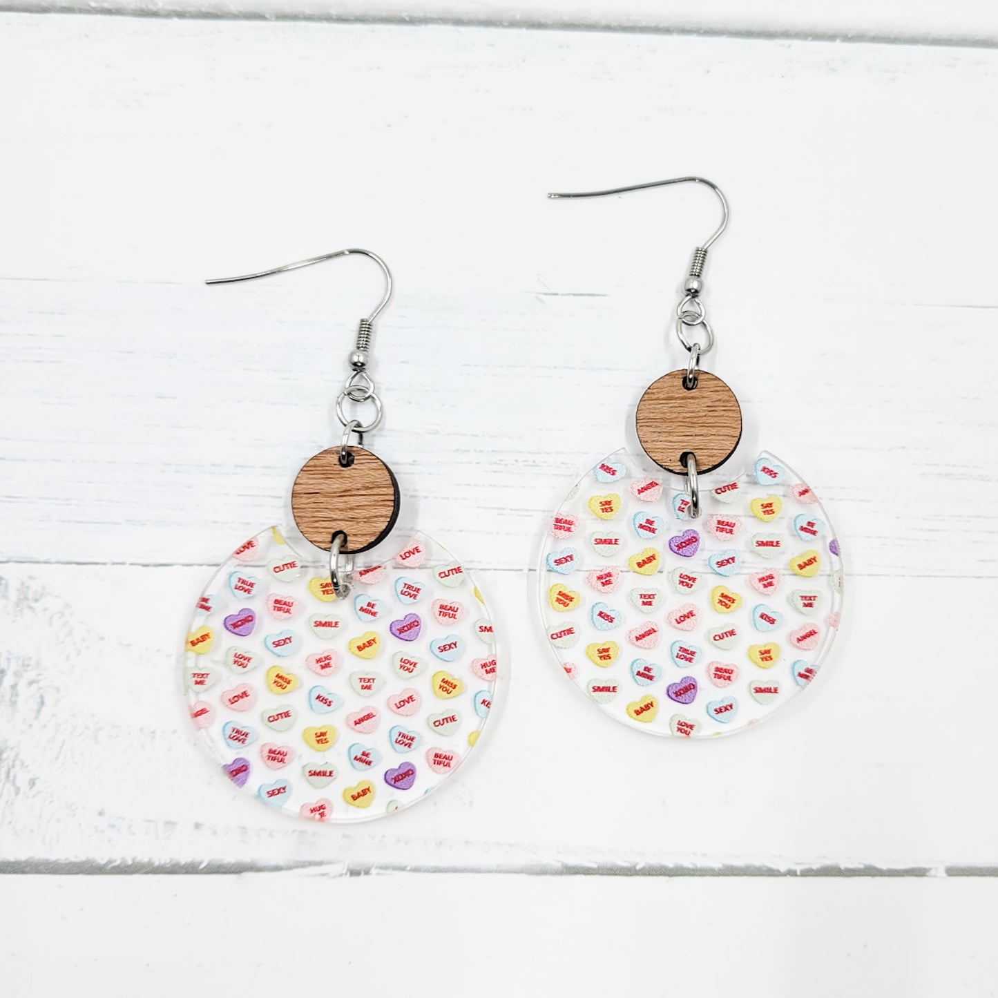 Candy Heart Clear Acrylic Semi Circle Dangle Earrings