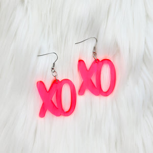 XO Fluorescent Pink Acrylic Dangle Earrings