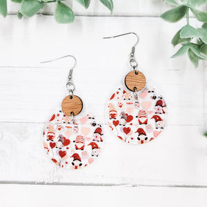 Valentines Gnomes Clear Acrylic Semi Circle Dangle Earrings