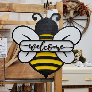 Bumblebee Welcome Wooden Door Hanger