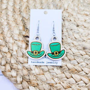 Leprechaun Hats Wooden Dangle Earrings
