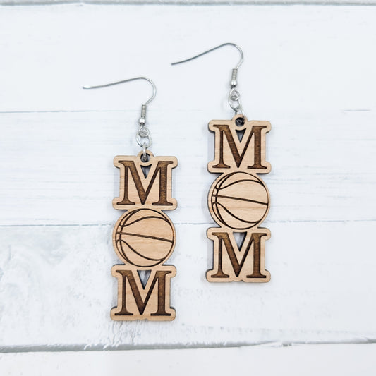 Basketball Mom Wooden Dangle Earrings