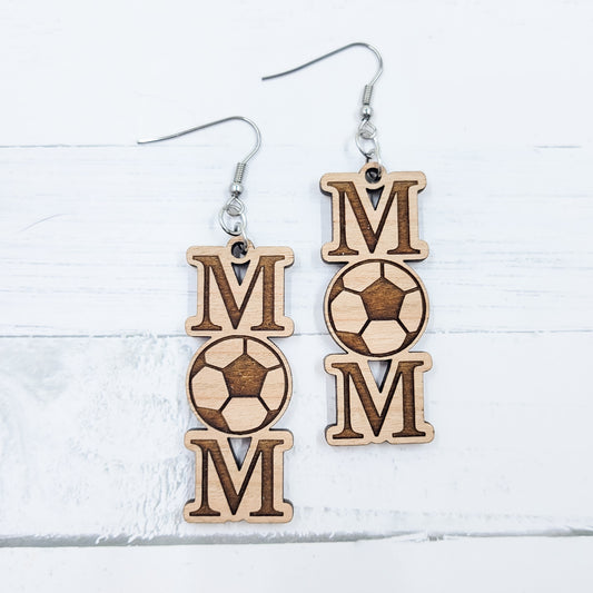 Soccer Mom Wooden Dangle Earrings