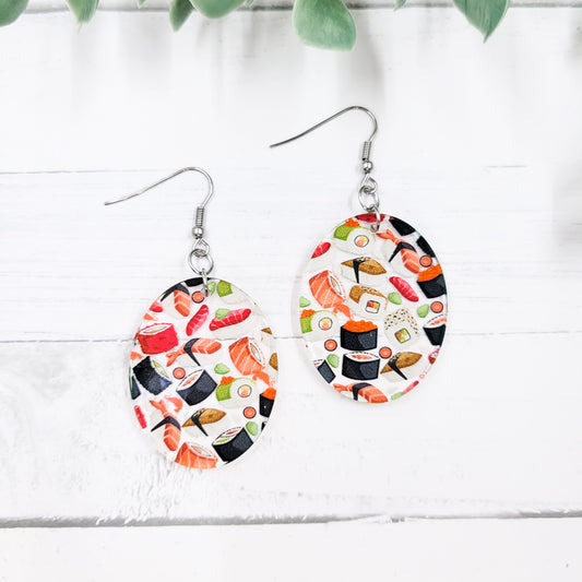 Sushi Acrylic Oval Dangle Earrings