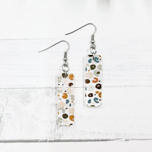 Neutral Leopard Acrylic Bar Dangle Earrings