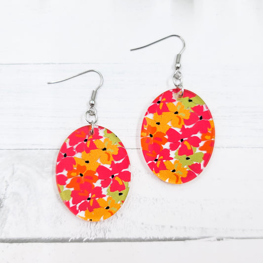 Summer Floral Oval Dangle Earrings