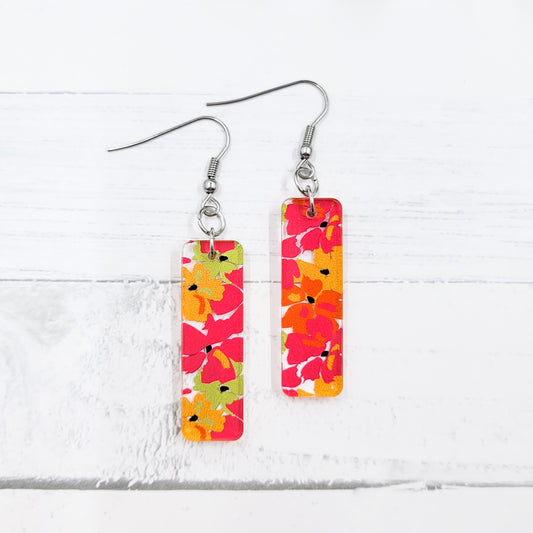 Summer Floral Acrylic Bar Dangle Earrings