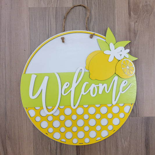 16" Welcome Lemons Round Wooden Door Hanger