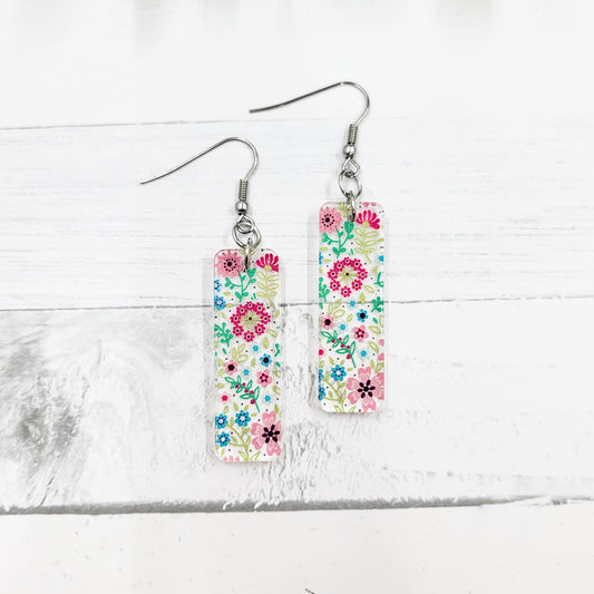 Tropical Micro Floral Acrylic Bar Dangle Earrings