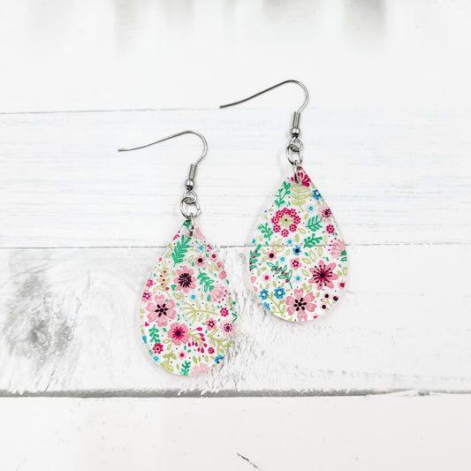 Tropical Micro Floral Acrylic Teardrop Dangle Earrings