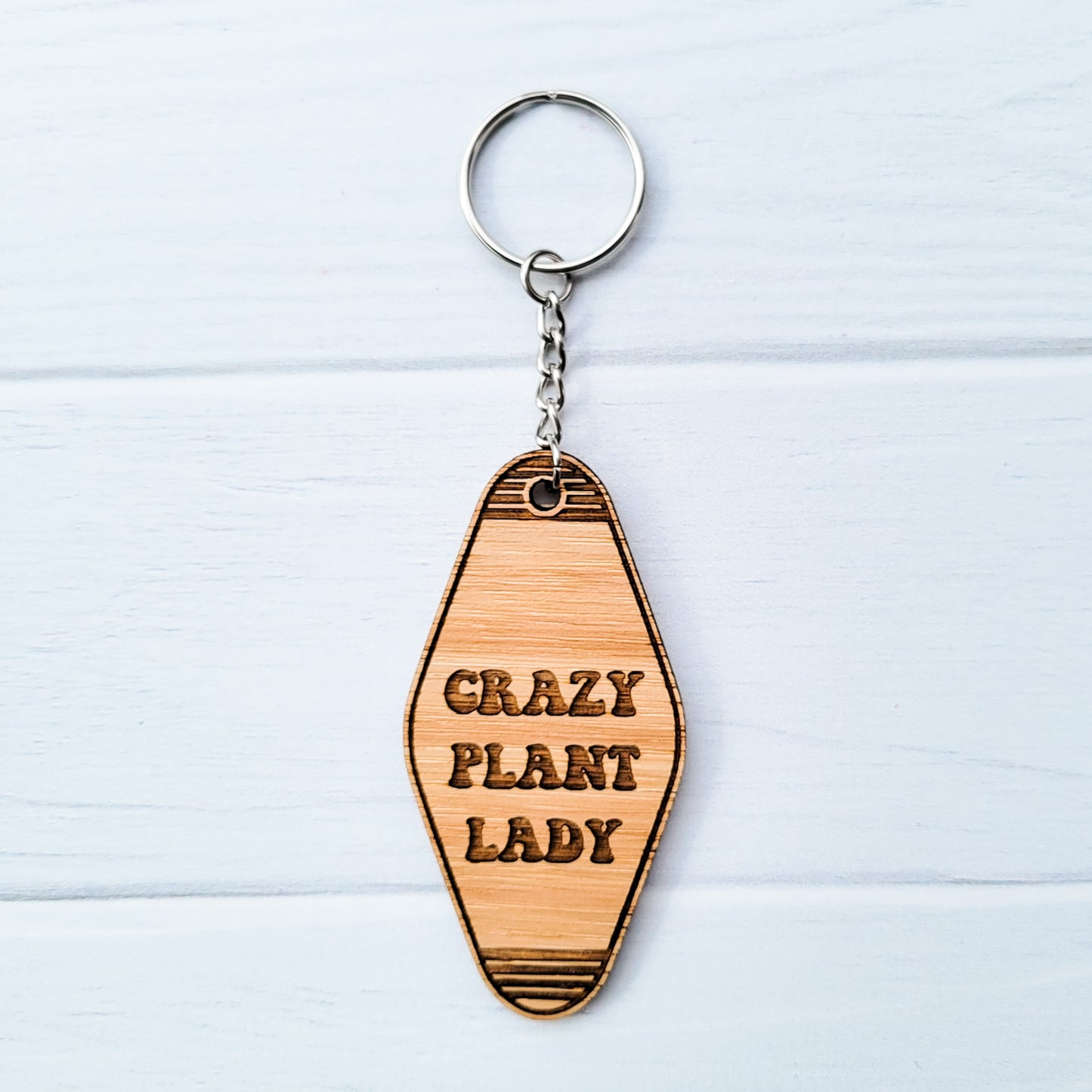 Crazy Plant Lady Wooden Hotel Keychain