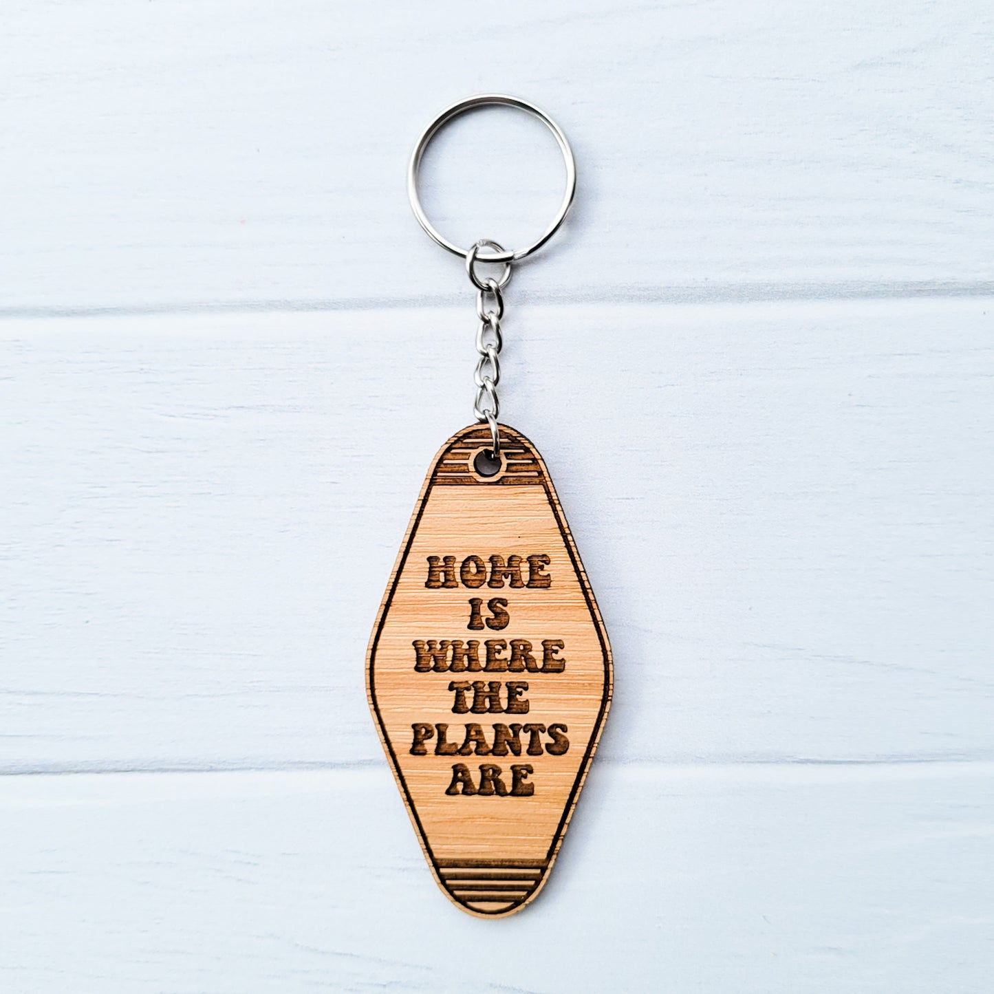 Home Is Where The Plants Are Wooden Hotel Keychain