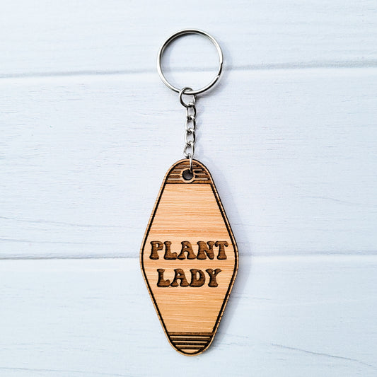 Plant Lady Wooden Hotel Keychain