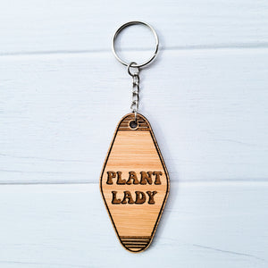 Plant Lady Wooden Hotel Keychain