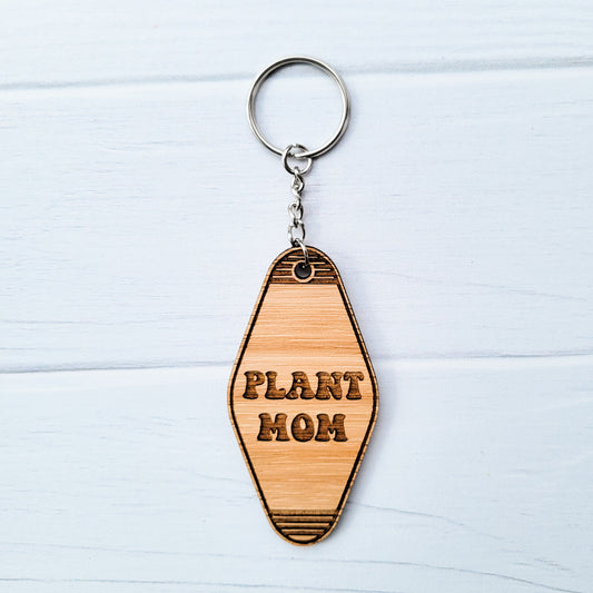 Plant Mom Wooden Hotel Keychain