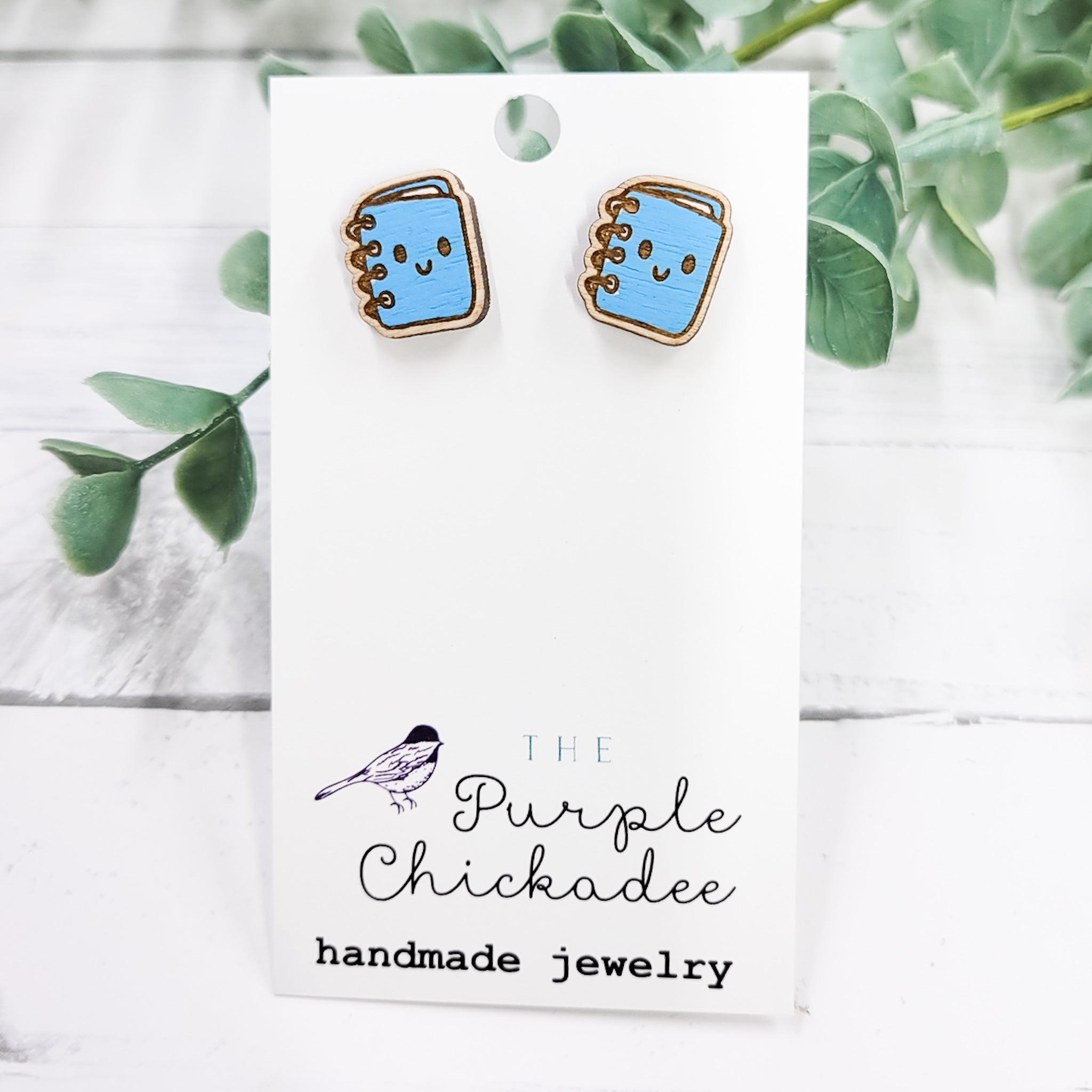 Kawaii Notebook Handpainted Wooden Stud Earrings