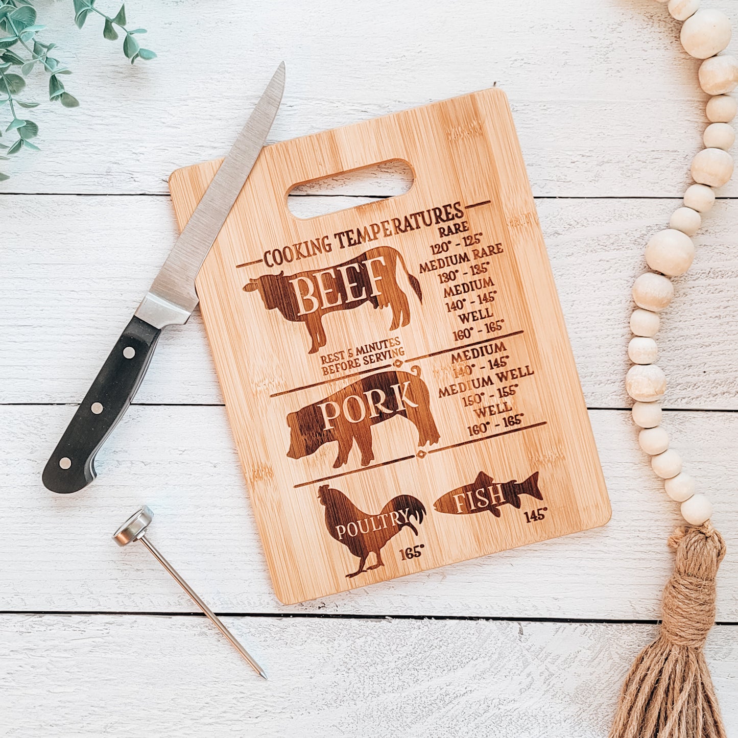 Meat Cooking Temperatures Engraved Cutting Board