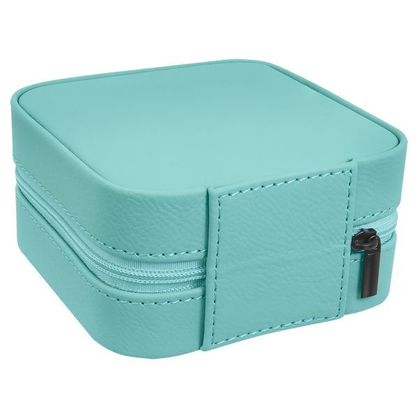 Birth Month Flower & Custom Name Teal Travel Jewelry Box