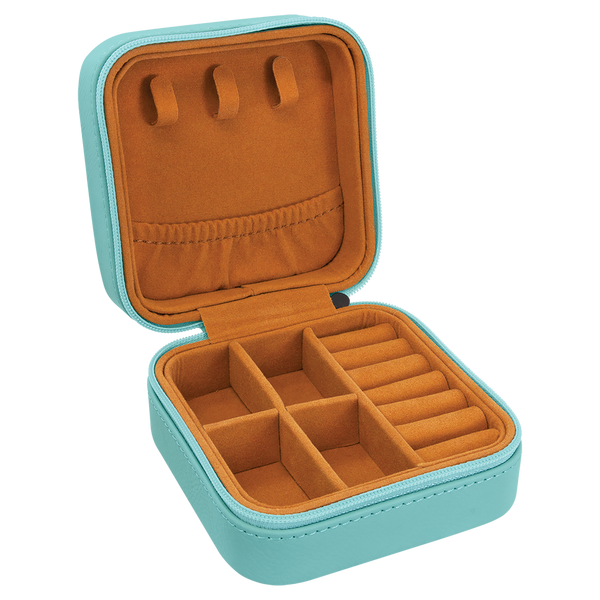 Birth Month Flower & Custom Name Teal Travel Jewelry Box