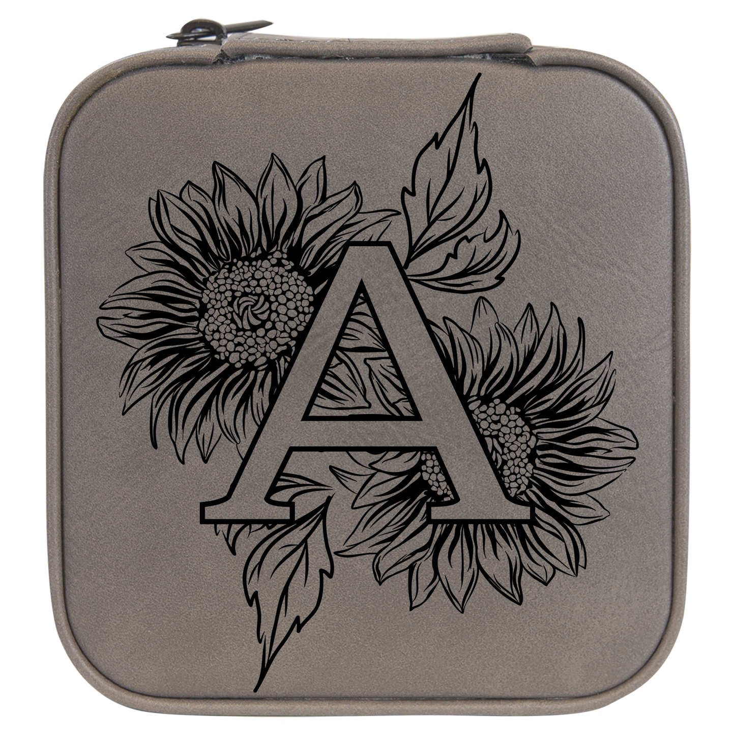 Sunflower Letter Monogram Travel Jewelry Box - Grey
