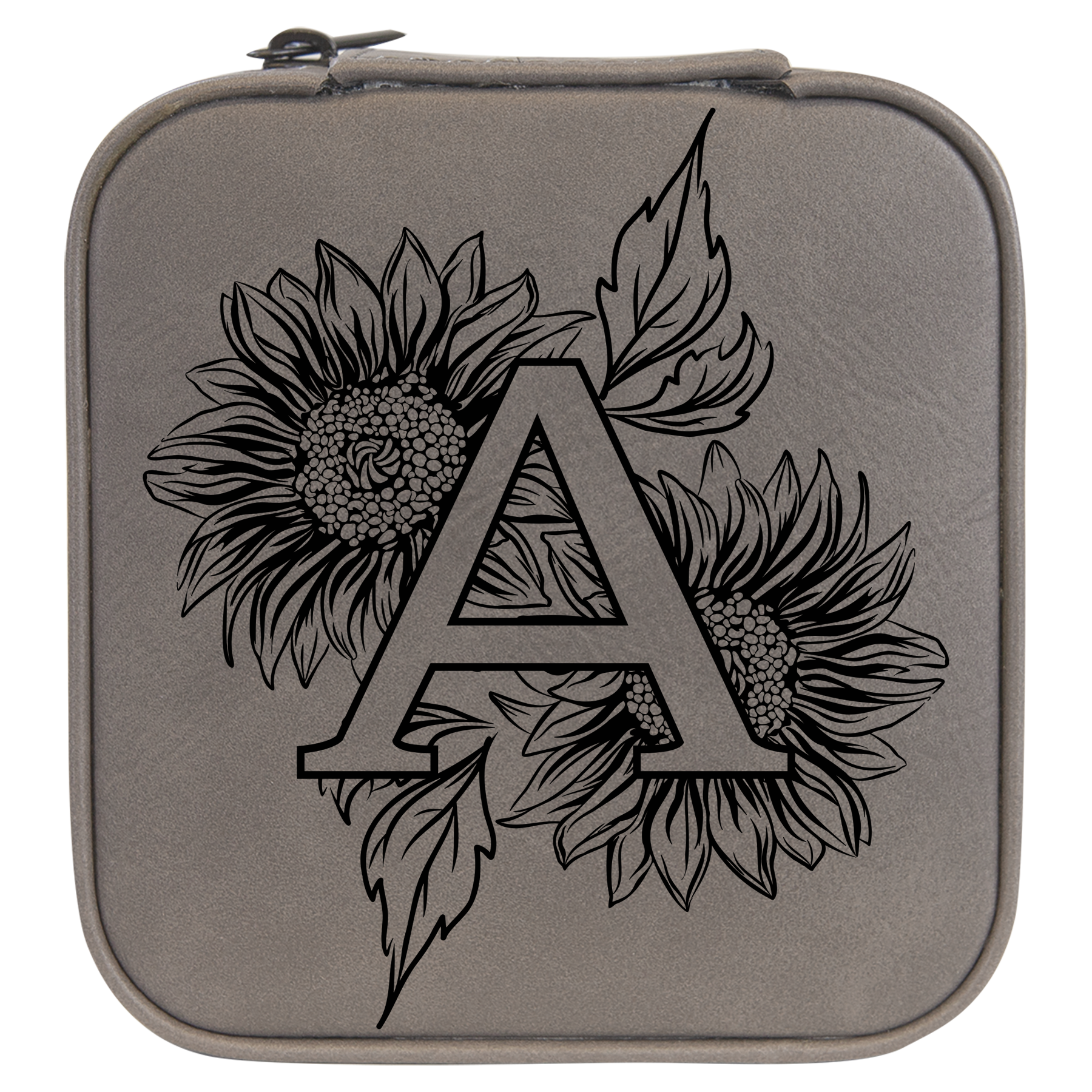 Sunflower Letter Monogram Travel Jewelry Box - Grey