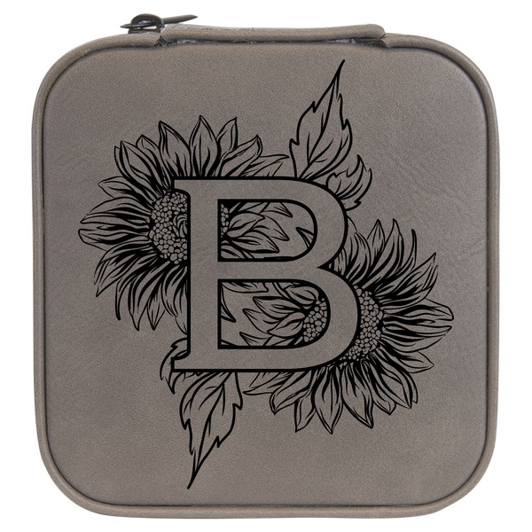 Sunflower Letter Monogram Travel Jewelry Box - Grey