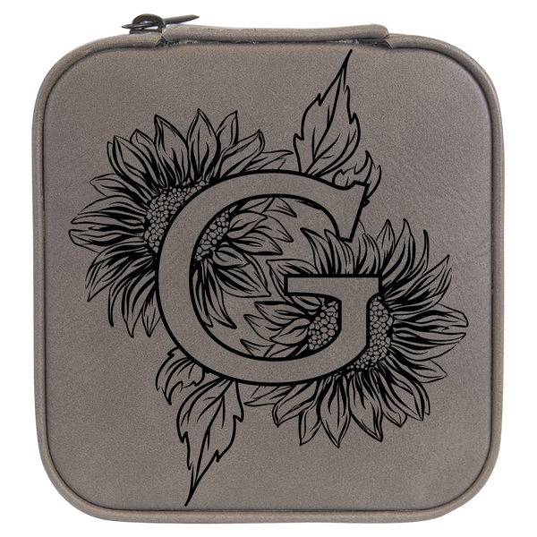 Sunflower Letter Monogram Travel Jewelry Box - Grey