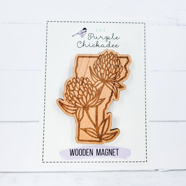 State Flower Shaped Wooden Magnets - Choose Your State