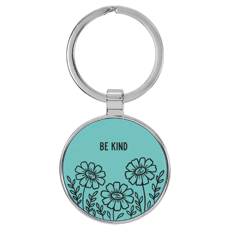 Be Kind Teal Engraved Leatherette Keychain