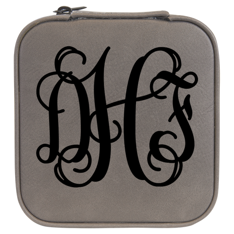 Monogramed Travel Jewelry Box - Grey