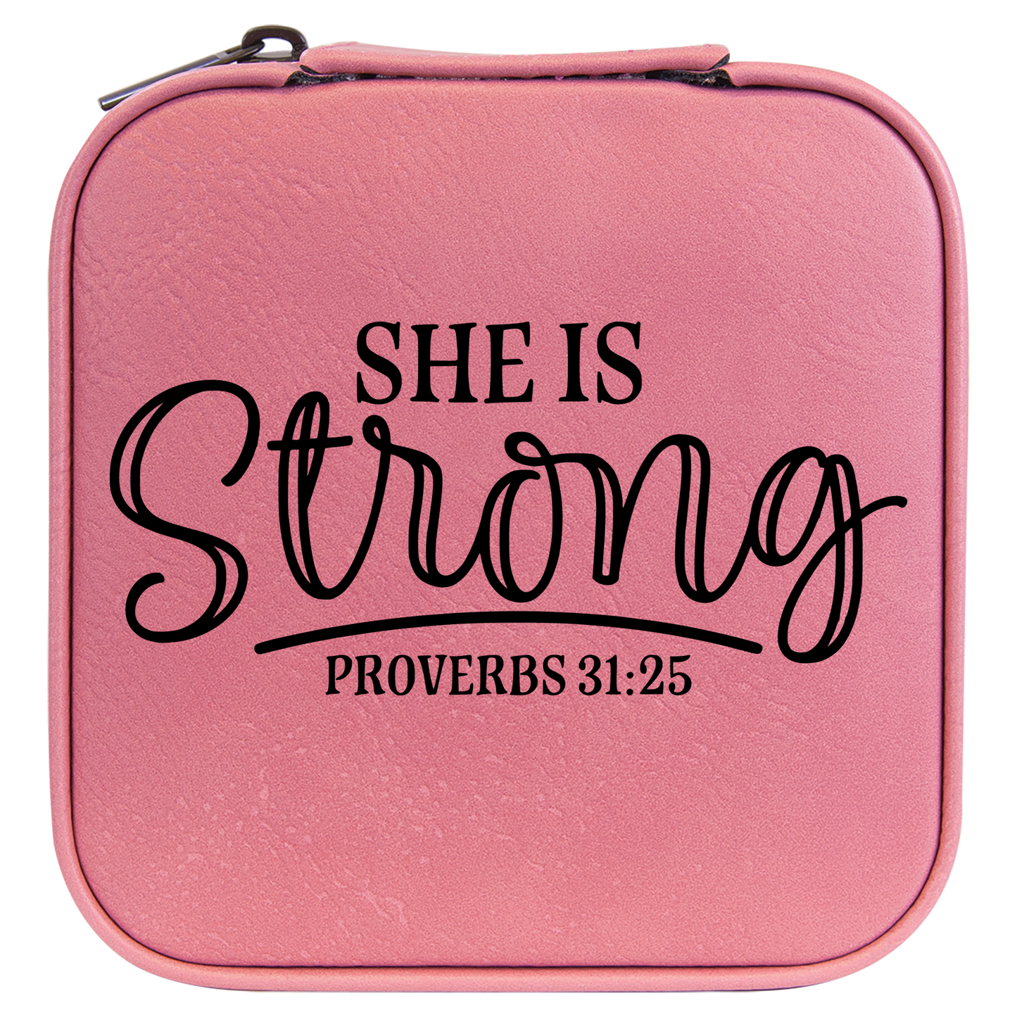 She Is Strong Travel Jewelry Box - Pink