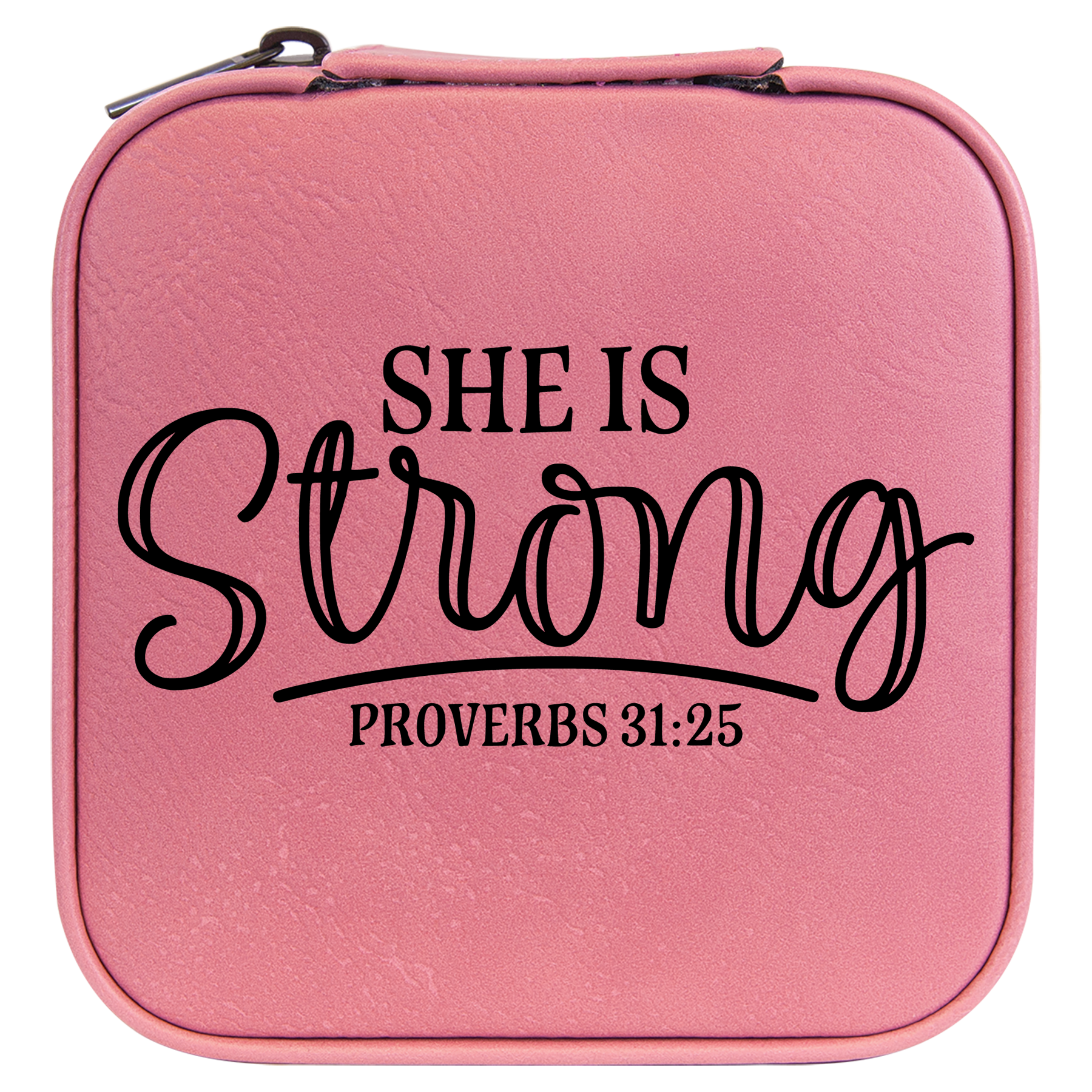 She Is Strong Travel Jewelry Box - Pink