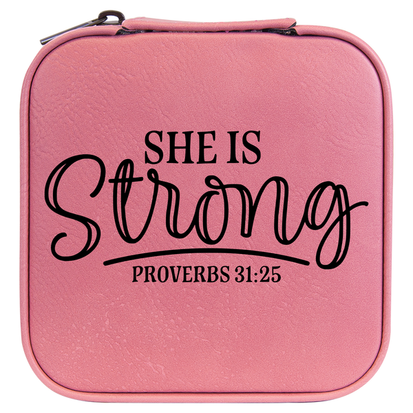 She Is Strong Travel Jewelry Box - Pink
