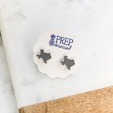 State Of Texas Leather Stud Earrings - Grey